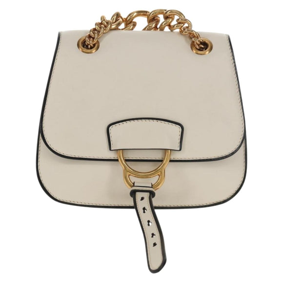Miu Miu Dahlia Hand Bag Leather 2way White Gold Auth 153911V