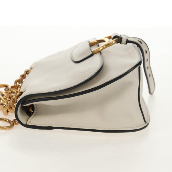 Miu Miu Dahlia Hand Bag Leather 2way White Gold Auth 153911V