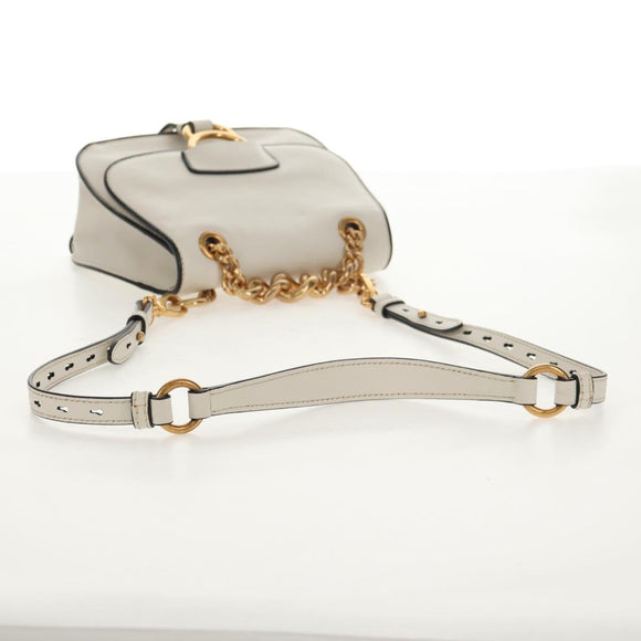 Miu Miu Dahlia Hand Bag Leather 2way White Gold Auth 153911V