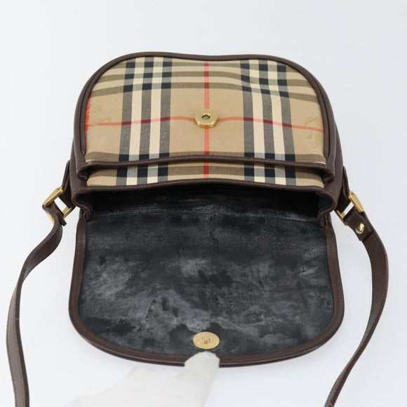 Burberrys Nova Check Shoulder Bag Canvas Beige Gold Auth 153922