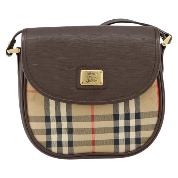 Burberrys Nova Check Shoulder Bag Canvas Beige Gold Auth 153922