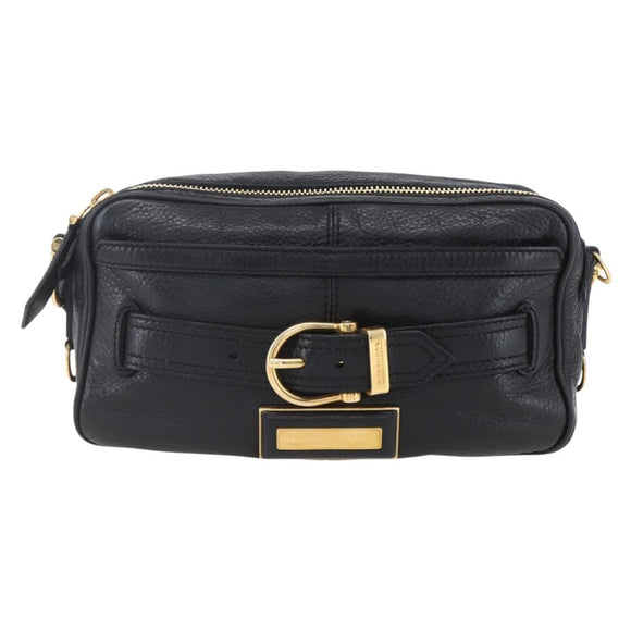 BURBERRY Shoulder Bag Leather Black Gold Auth 153923