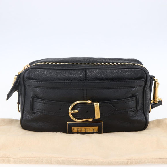 BURBERRY Shoulder Bag Leather Black Gold Auth 153923