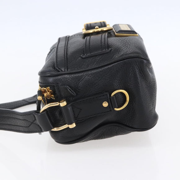 BURBERRY Shoulder Bag Leather Black Gold Auth 153923