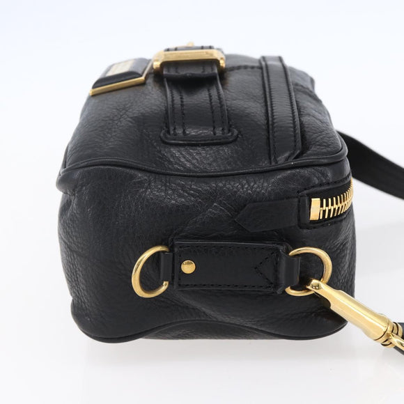 BURBERRY Shoulder Bag Leather Black Gold Auth 153923