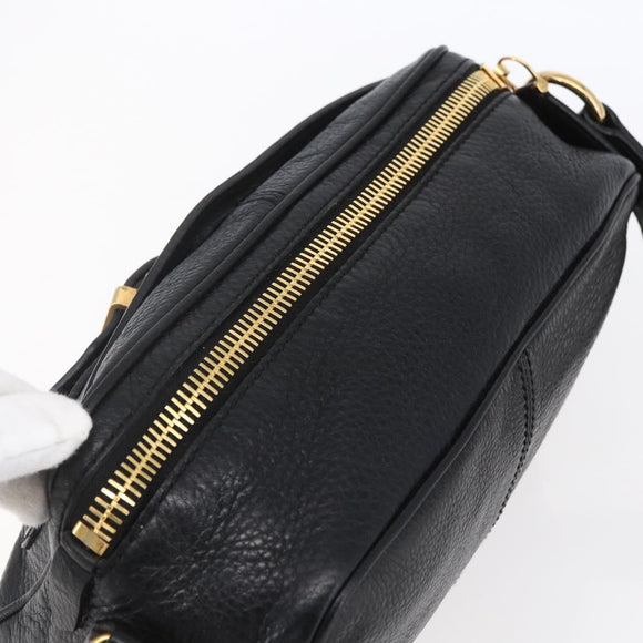 BURBERRY Shoulder Bag Leather Black Gold Auth 153923