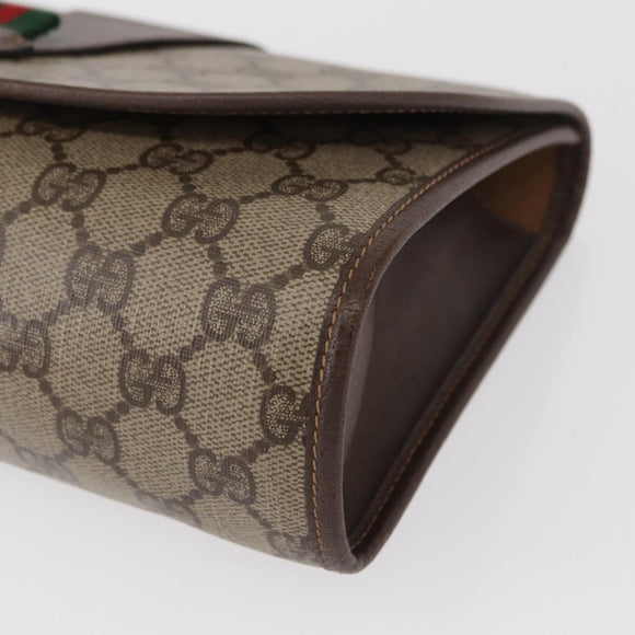 GUCCI GG Supreme Web Sherry Line Bag PVC Beige Gold 156 01 030 Auth 153924