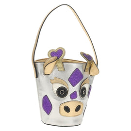 GUCCI Hand Bag Leather Silver Auth 153926M