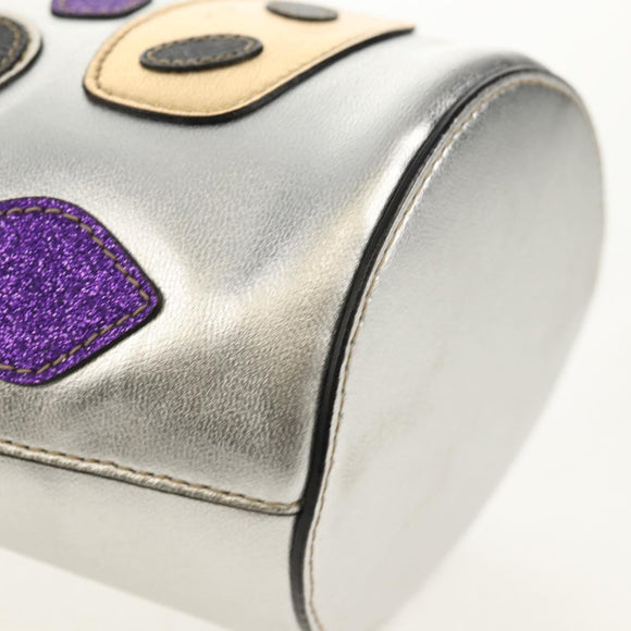 GUCCI Hand Bag Leather Silver Auth 153926M