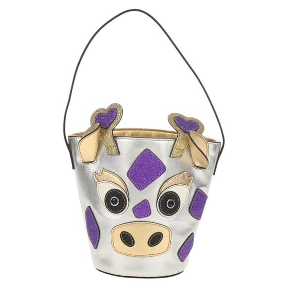 GUCCI Hand Bag Leather Silver Auth 153926M