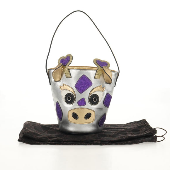 GUCCI Hand Bag Leather Silver Auth 153926M