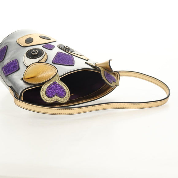 GUCCI Hand Bag Leather Silver Auth 153926M