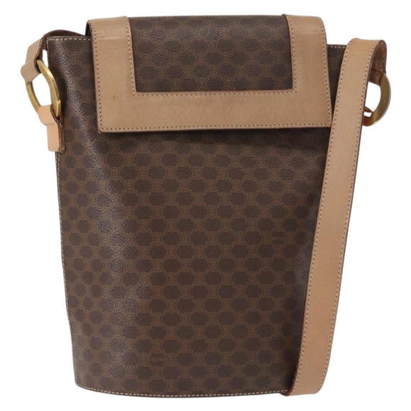 CELINE Macadam Canvas Circle Shoulder Bag PVC Leather Brown Gold Auth 153927