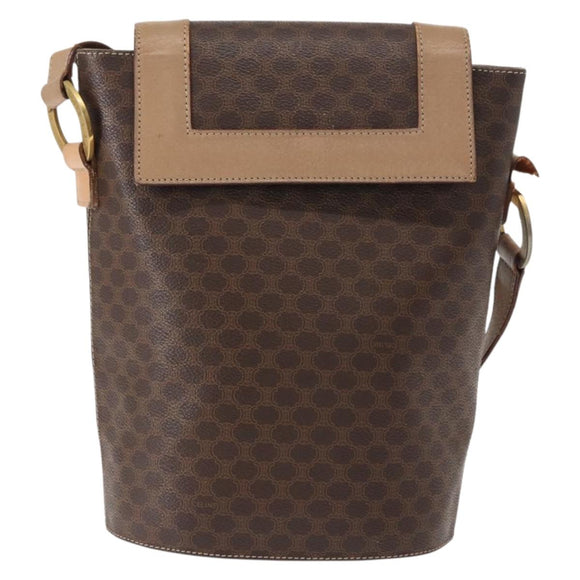 CELINE Macadam Canvas Circle Shoulder Bag PVC Leather Brown Gold Auth 153927