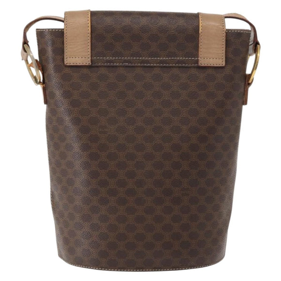CELINE Macadam Canvas Circle Shoulder Bag PVC Leather Brown Gold Auth 153927