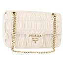 PRADA Gathered Chain Shoulder Bag Leather White Gold Auth 153930-1