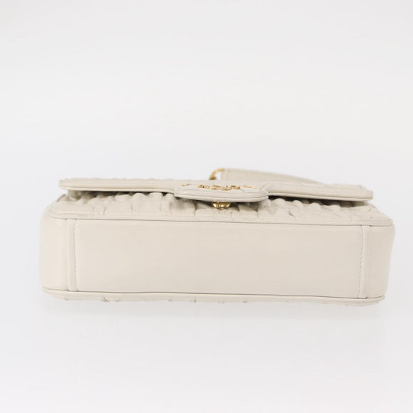 PRADA Gathered Chain Shoulder Bag Leather White Gold Auth 153930