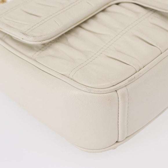 PRADA Gathered Chain Shoulder Bag Leather White Gold Auth 153930