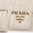 PRADA Gathered Chain Shoulder Bag Leather White Gold Auth 153930-18