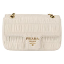PRADA Gathered Chain Shoulder Bag Leather White Gold Auth 153930-13