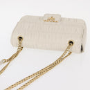 PRADA Gathered Chain Shoulder Bag Leather White Gold Auth 153930-7