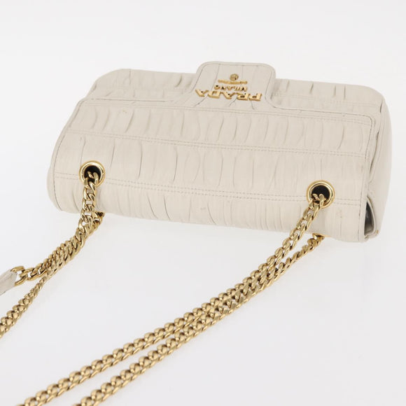 PRADA Gathered Chain Shoulder Bag Leather White Gold Auth 153930