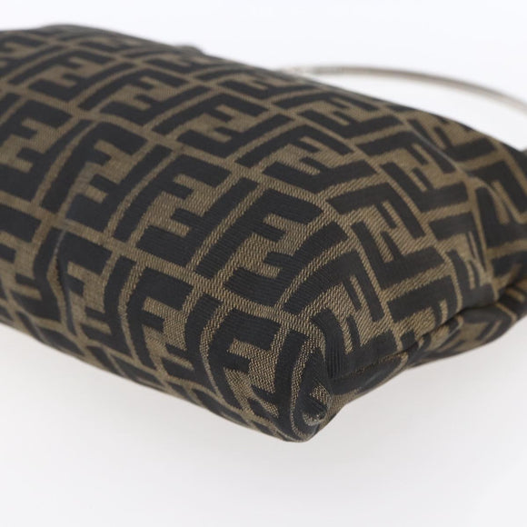 FENDI Zucca Canvas Hand Bag Black Brown Auth 153931