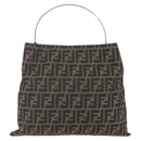 FENDI Zucca Canvas Hand Bag Black Brown Auth 153931-13