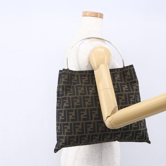 FENDI Zucca Canvas Hand Bag Black Brown Auth 153931