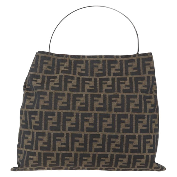 FENDI Zucca Canvas Hand Bag Black Brown Auth 153931