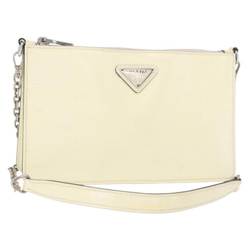 PRADA Chain Shoulder Bag Safiano leather White Silver Auth 153937