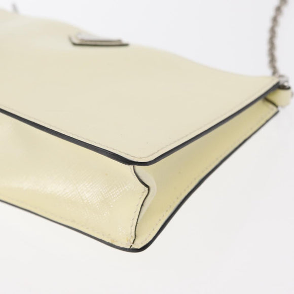 PRADA Chain Shoulder Bag Safiano leather White Silver Auth 153937