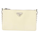 PRADA Chain Shoulder Bag Safiano leather White Silver Auth 153937-2