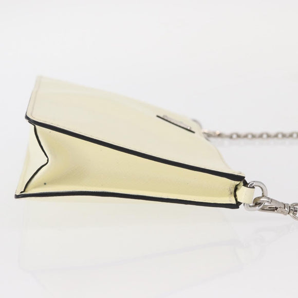 PRADA Chain Shoulder Bag Safiano leather White Silver Auth 153937