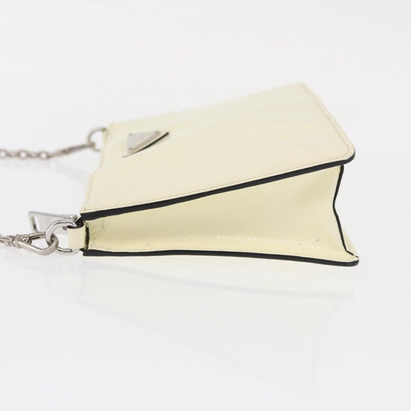 PRADA Chain Shoulder Bag Safiano leather White Silver Auth 153937