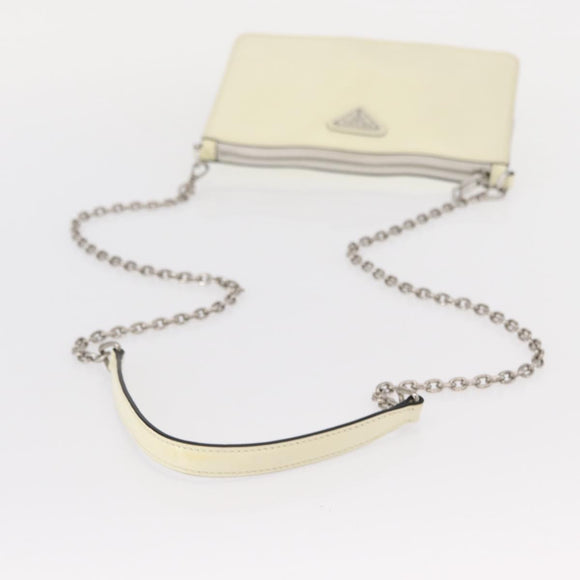 PRADA Chain Shoulder Bag Safiano leather White Silver Auth 153937