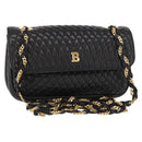 BALLY Quilted Chain Shoulder Bag Leather Black Gold Auth 153938-1