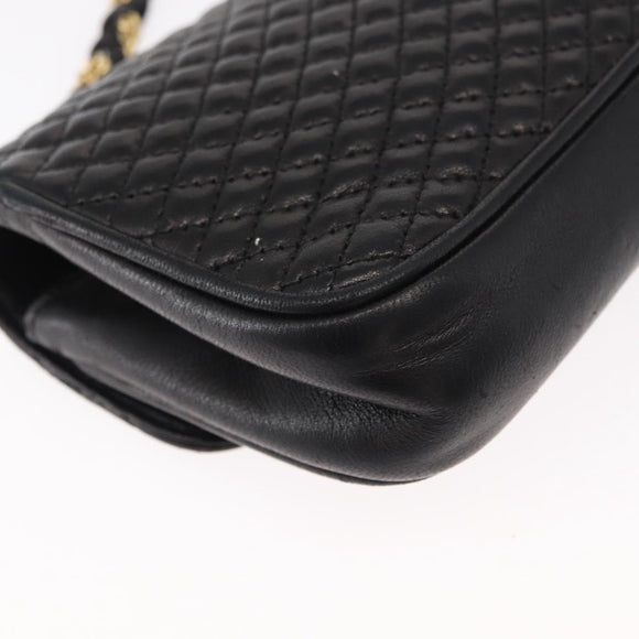 BALLY Quilted Chain Shoulder Bag Leather Black Gold Auth 153938