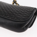 BALLY Quilted Chain Shoulder Bag Leather Black Gold Auth 153938-16