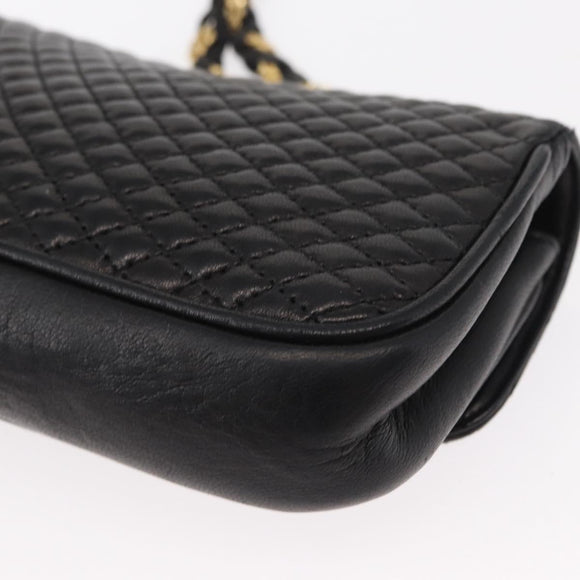 BALLY Quilted Chain Shoulder Bag Leather Black Gold Auth 153938