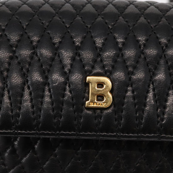 BALLY Quilted Chain Shoulder Bag Leather Black Gold Auth 153938
