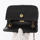 BALLY Quilted Chain Shoulder Bag Leather Black Gold Auth 153938-10