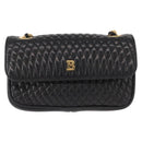 BALLY Quilted Chain Shoulder Bag Leather Black Gold Auth 153938-13