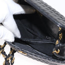 BALLY Quilted Chain Shoulder Bag Leather Black Gold Auth 153938-12