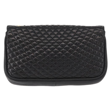 BALLY Quilted Chain Shoulder Bag Leather Black Gold Auth 153938 - 0