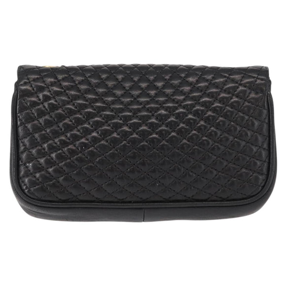 BALLY Quilted Chain Shoulder Bag Leather Black Gold Auth 153938