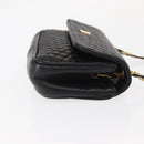 BALLY Quilted Chain Shoulder Bag Leather Black Gold Auth 153938-3