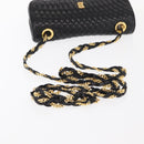 BALLY Quilted Chain Shoulder Bag Leather Black Gold Auth 153938-7