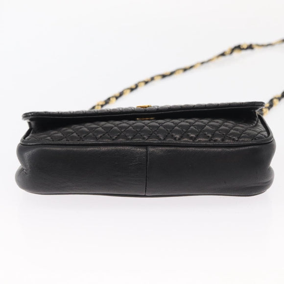 BALLY Quilted Chain Shoulder Bag Leather Black Gold Auth 153938