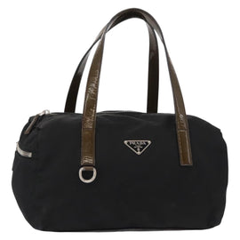 PRADA Hand Bag Nylon Black Silver Auth 153944